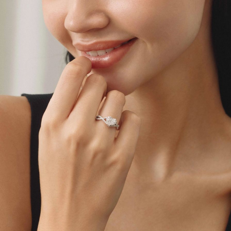 DR HEART Heart Shaped Halo Twisted Engagement Ring DR HEART Heart Shaped Halo Twisted Engagement Ring