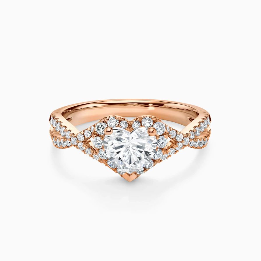 DR HEART Heart Shaped Halo Twisted Engagement Ring DR HEART Heart Shaped Halo Twisted Engagement Ring