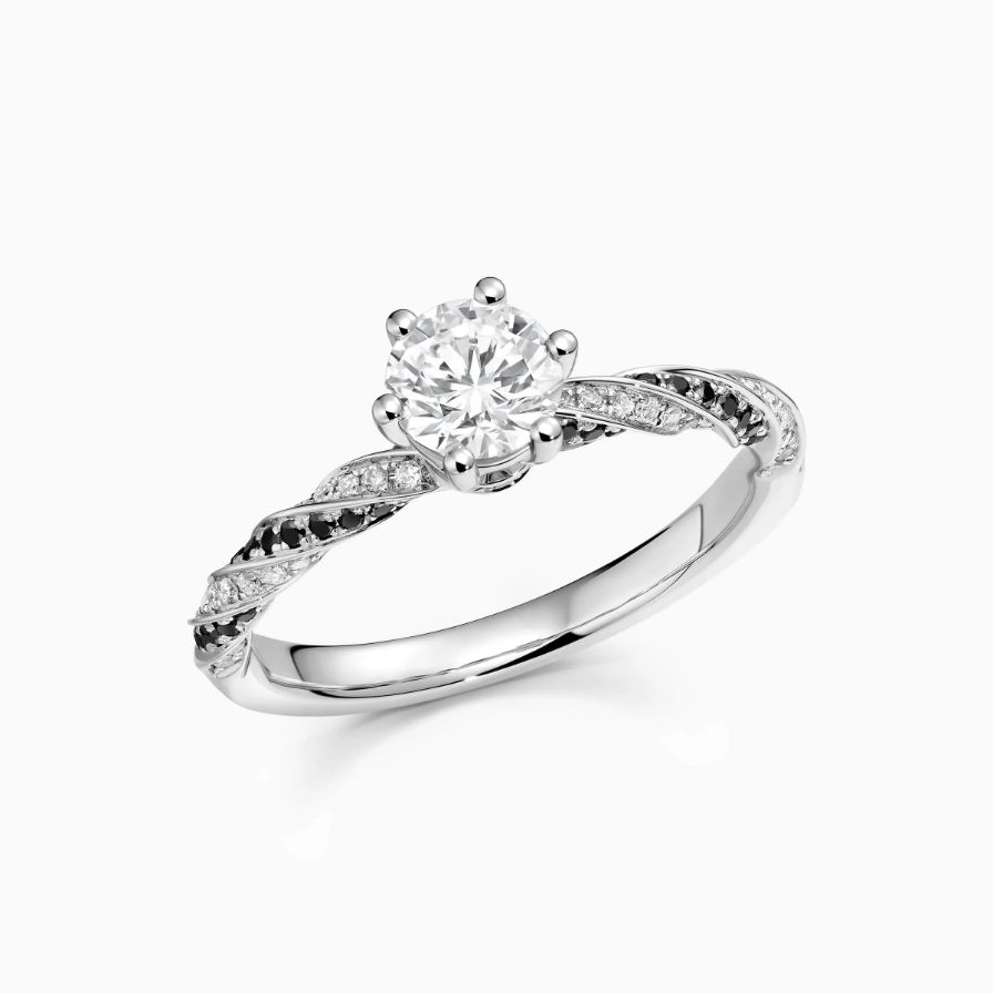 Round Solitaire Twisted Black Diamond Engagement Ring Round Solitaire Twisted Black Diamond Engagement Ring