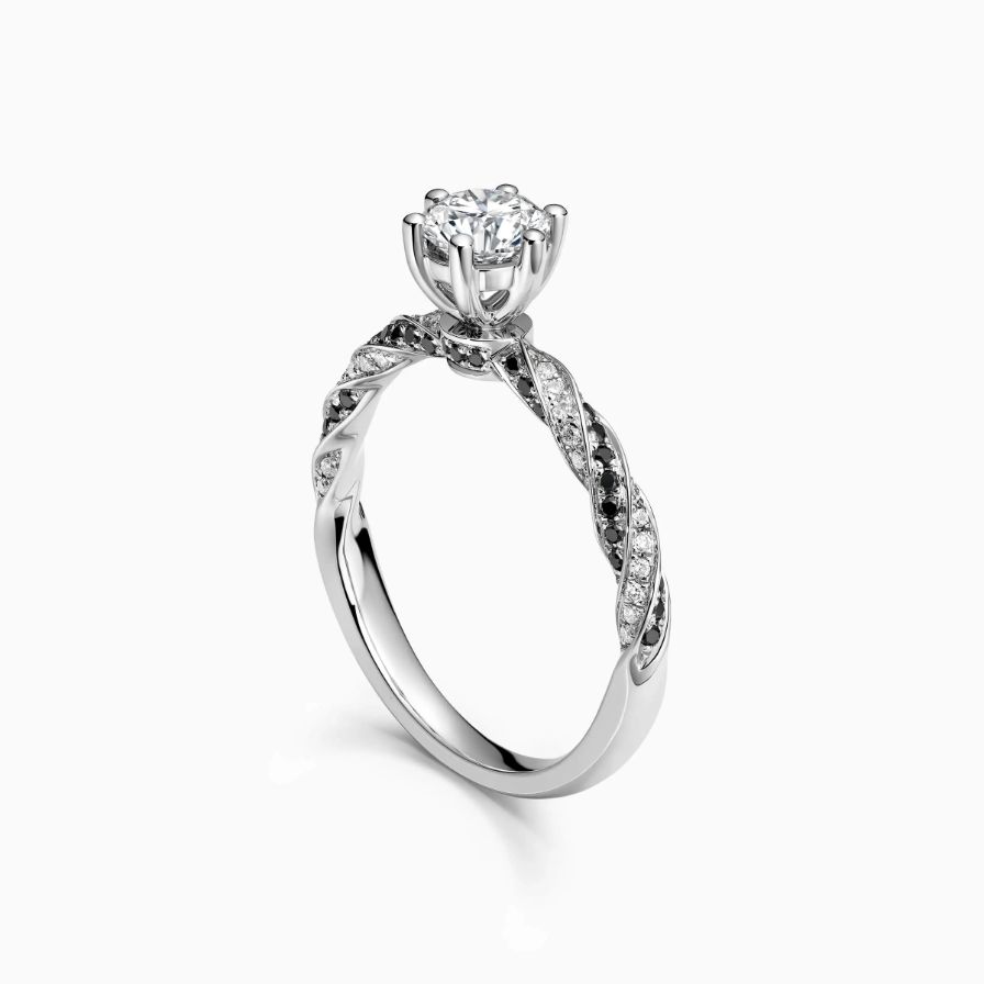 Round Solitaire Twisted Black Diamond Engagement Ring Round Solitaire Twisted Black Diamond Engagement Ring