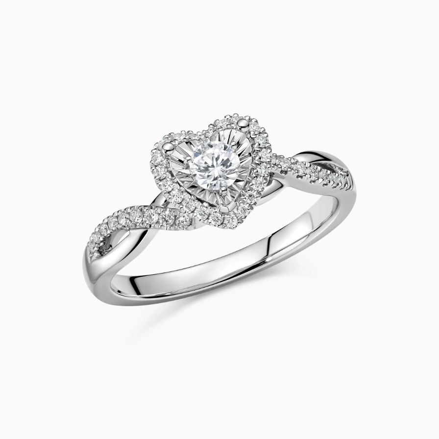 Round Halo Heart shaped Twisted Engagement Ring Round Halo Heart shaped Twisted Engagement Ring