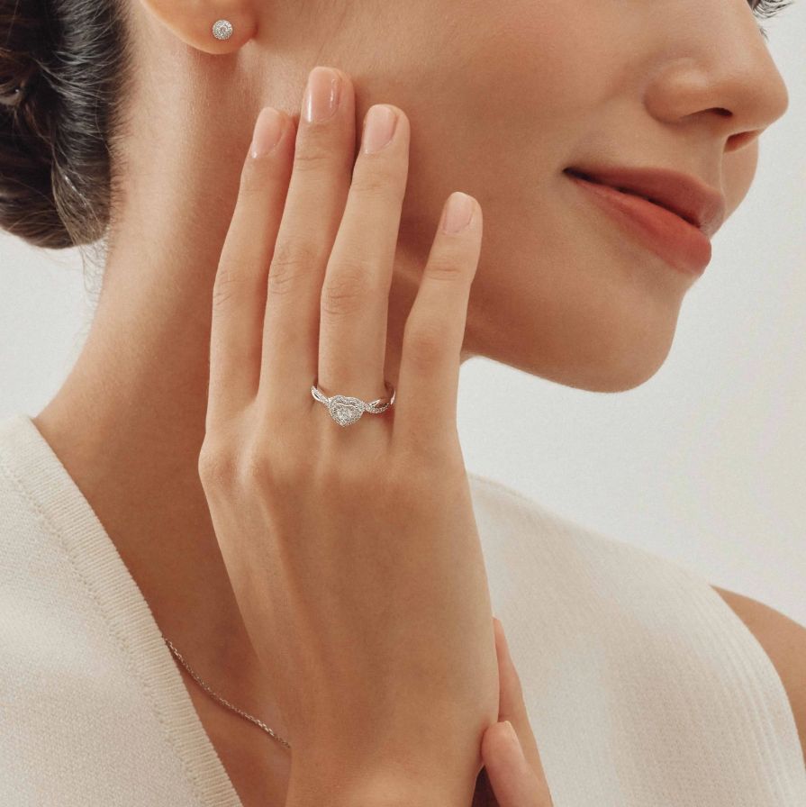 Round Halo Heart shaped Twisted Engagement Ring Round Halo Heart shaped Twisted Engagement Ring