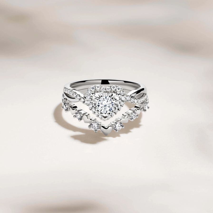 Round Halo Heart shaped Twisted Engagement Ring Round Halo Heart shaped Twisted Engagement Ring