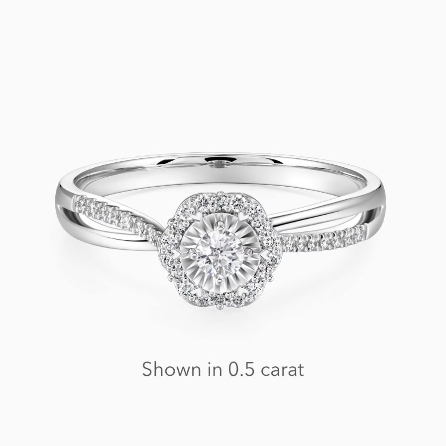 Round Diamond Floral Halo Split Pave Shank Engagement Ring Round Diamond Floral Halo Split Pave Shank Engagement Ring
