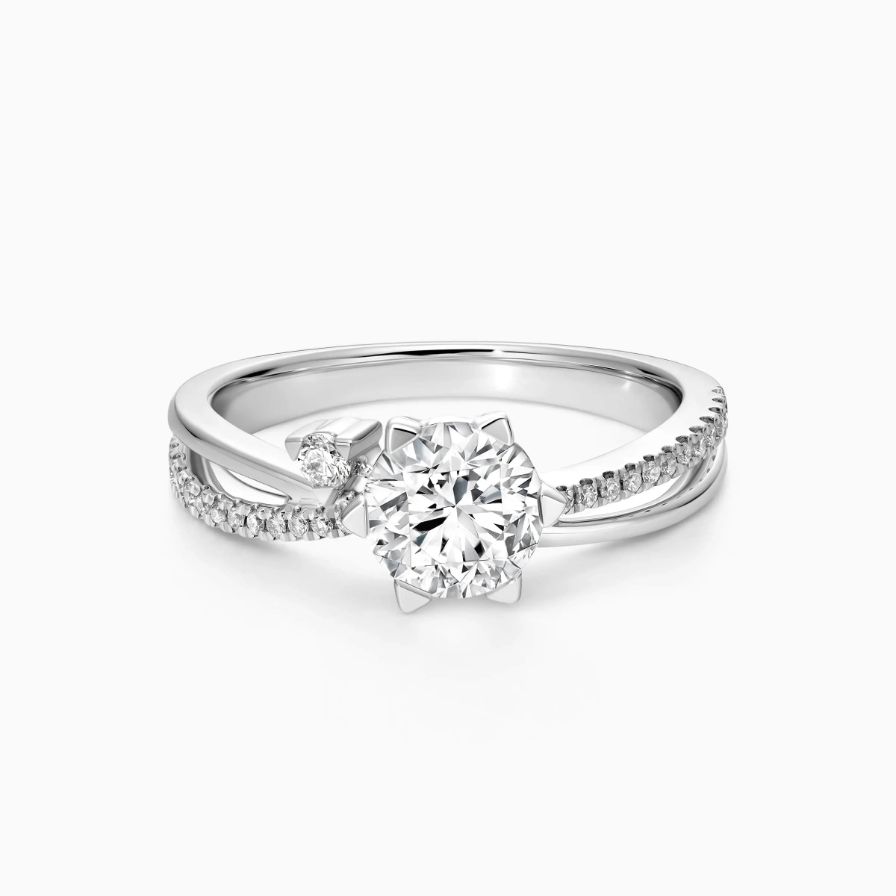 Round Solitaire Pavé Two-stone Twisted Engagement Ring Round Solitaire Pavé Two-stone Twisted Engagement Ring