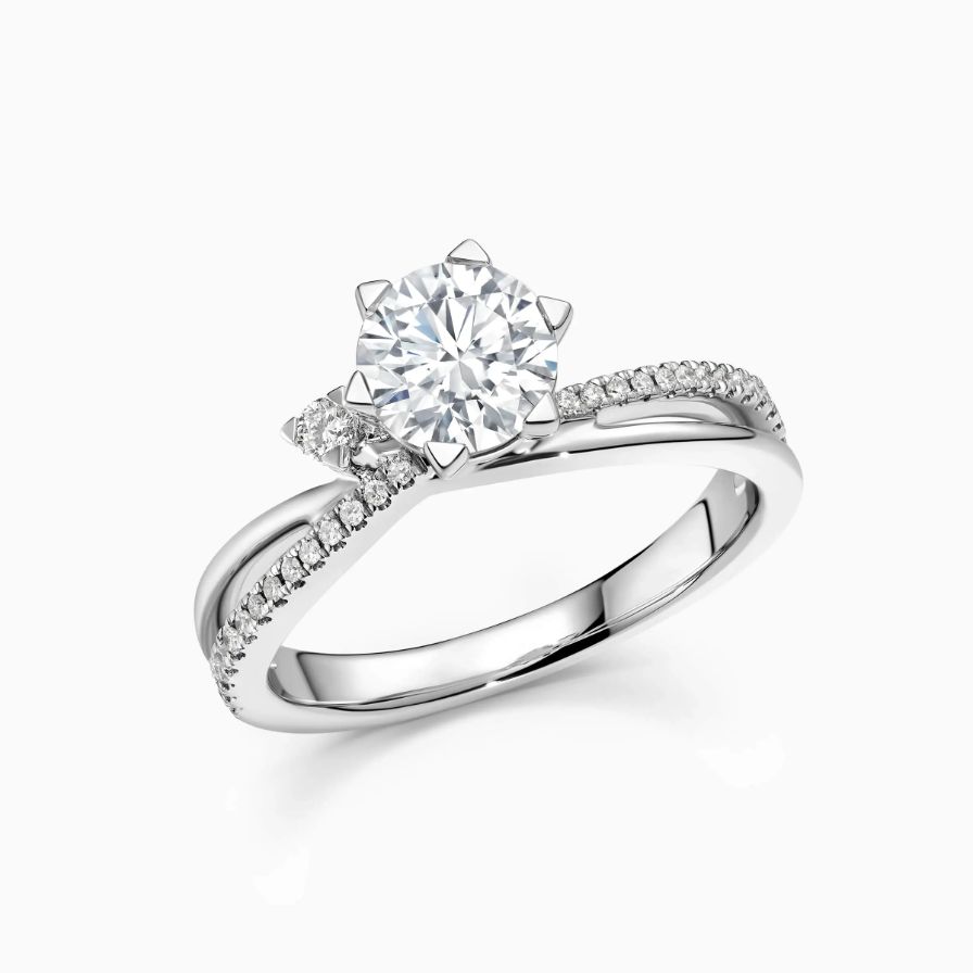 Round Solitaire Pavé Two-stone Twisted Engagement Ring Round Solitaire Pavé Two-stone Twisted Engagement Ring