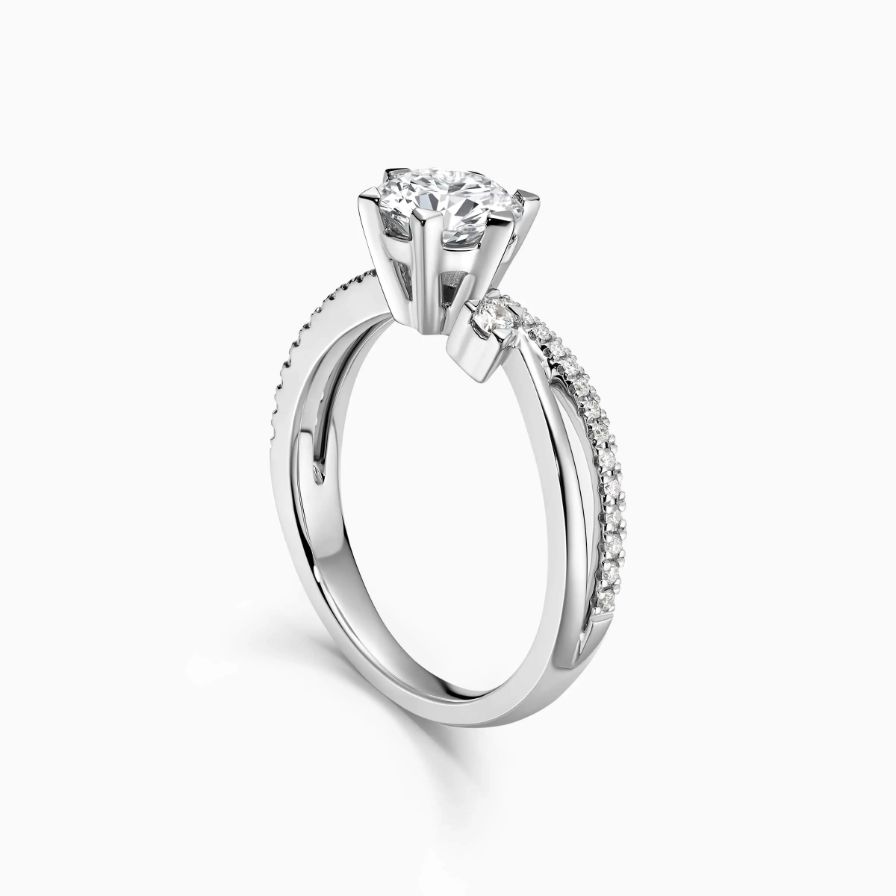 Round Solitaire Pavé Two-stone Twisted Engagement Ring Round Solitaire Pavé Two-stone Twisted Engagement Ring