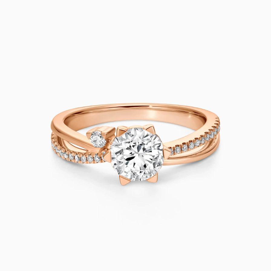 Round Solitaire Pavé Two-stone Twisted Engagement Ring Round Solitaire Pavé Two-stone Twisted Engagement Ring