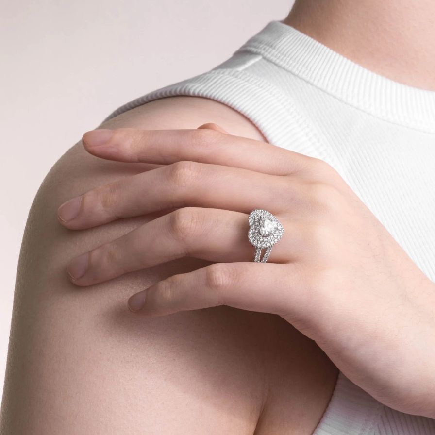 Heart Shaped Double Halo Pavé Engagement Ring Heart Shaped Double Halo Pavé Engagement Ring