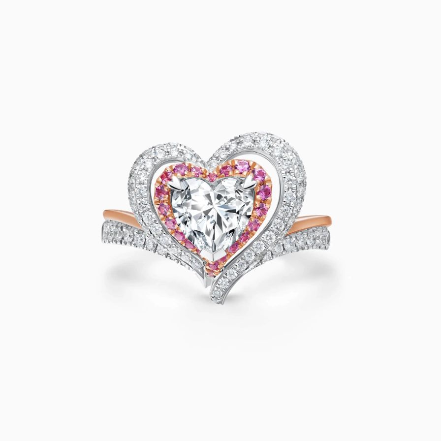 Pulsating Two-tone Luxury Halo Pavé Bypass Engagement Ring With Pink Sapphire Pulsating Two-tone Luxury Halo Pavé Bypass Engagement Ring With Pink Sapphire