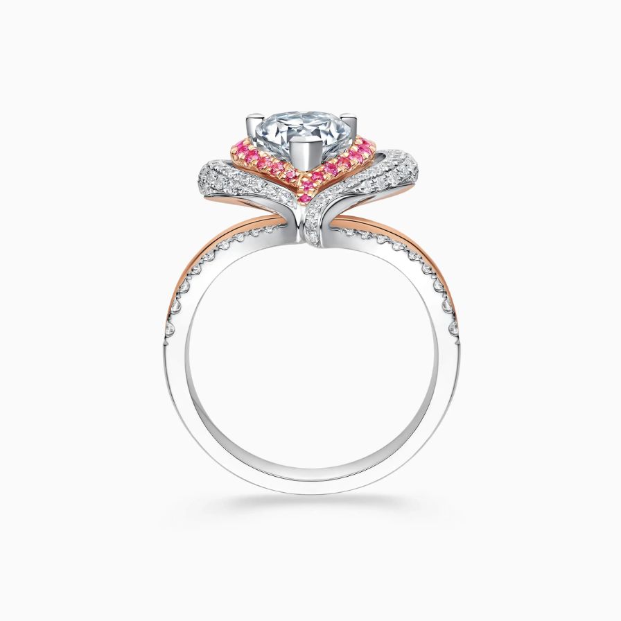 Pulsating Two-tone Luxury Halo Pavé Bypass Engagement Ring With Pink Sapphire Pulsating Two-tone Luxury Halo Pavé Bypass Engagement Ring With Pink Sapphire