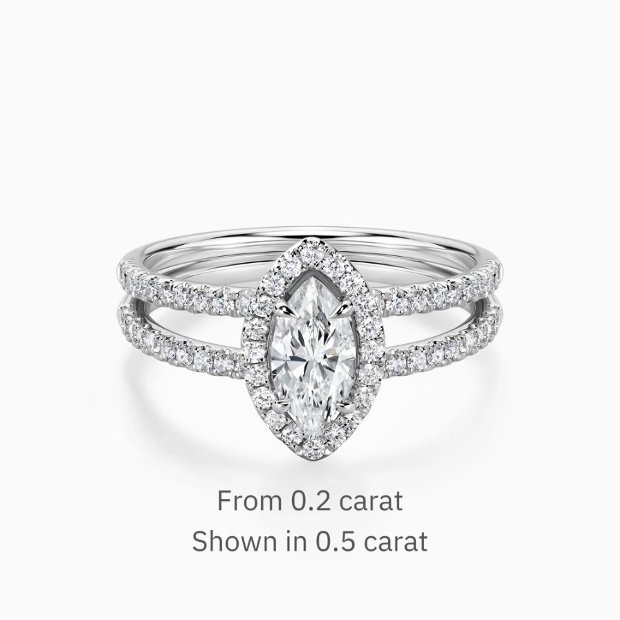 Marquise-cut Halo Split Shank Double Band Pavé Engagement Ring Marquise-cut Halo Split Shank Double Band Pavé Engagement Ring