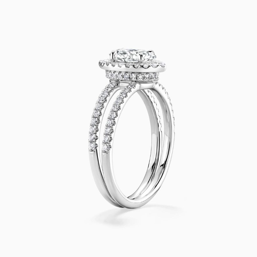 Marquise-cut Halo Split Shank Double Band Pavé Engagement Ring Marquise-cut Halo Split Shank Double Band Pavé Engagement Ring