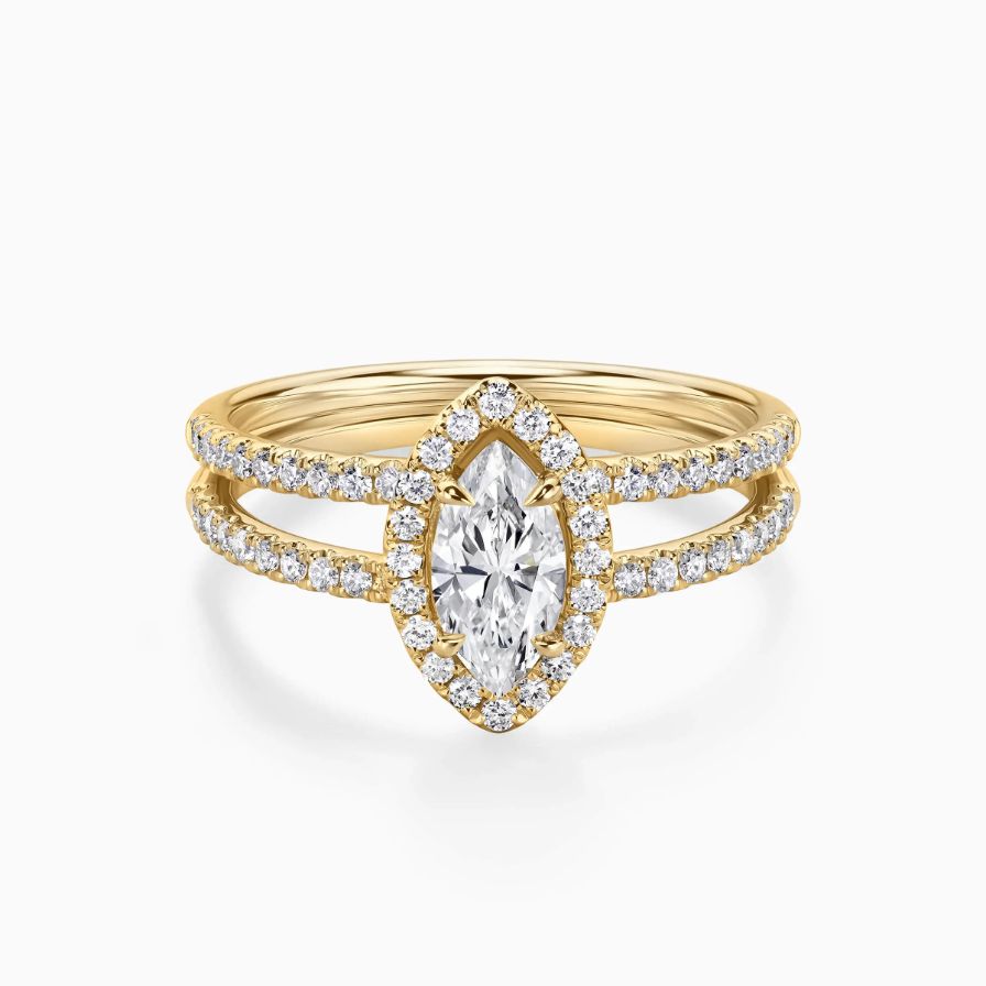 Marquise-cut Halo Split Shank Double Band Pavé Engagement Ring Marquise-cut Halo Split Shank Double Band Pavé Engagement Ring