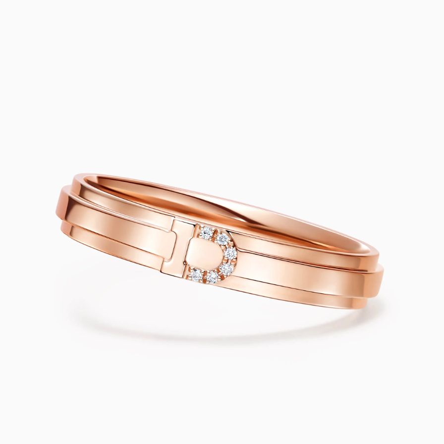 Polished D Shape Diamond Rose Gold Wedding Rings Polished D Shape Diamond Rose Gold Wedding Rings