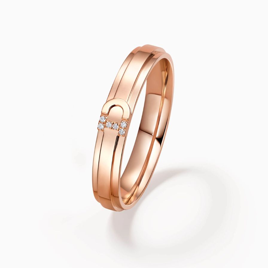 Polished D Shape Diamond Rose Gold Wedding Rings Polished D Shape Diamond Rose Gold Wedding Rings