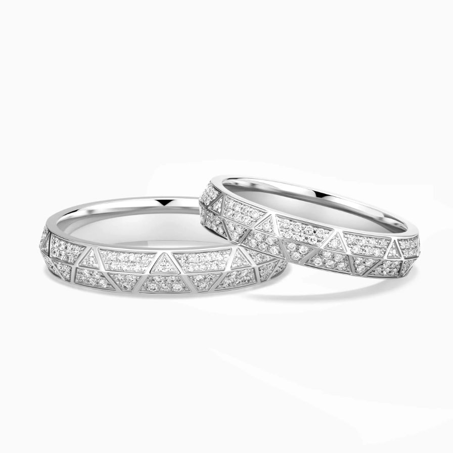 Engraved Diamond Pavé Rose Gold Wedding Rings Engraved Diamond Pavé Rose Gold Wedding Rings